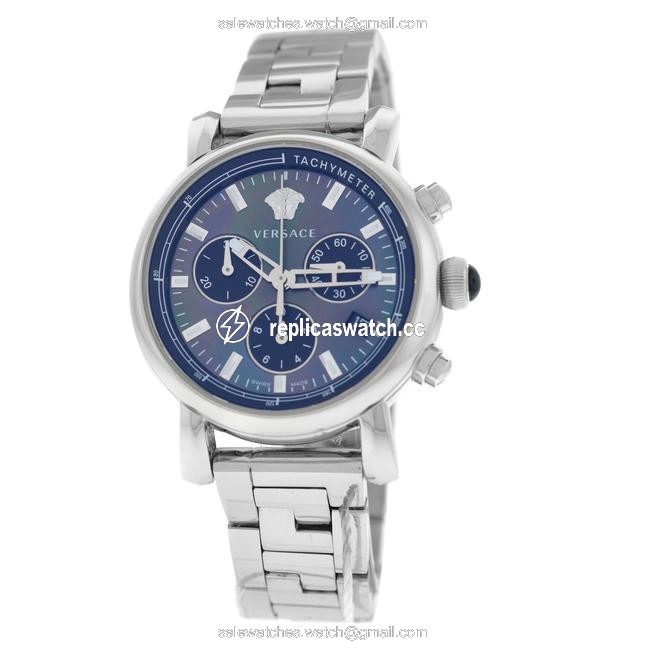 Versace Silver New Day Glam Vlb08 0014 Stainless Steel 38mm Mop Chrono Quartz Watch Versace Silver New Day Glam Vlb08 0014 Stainless Steel 38mm Mop Chrono Quartz Watch