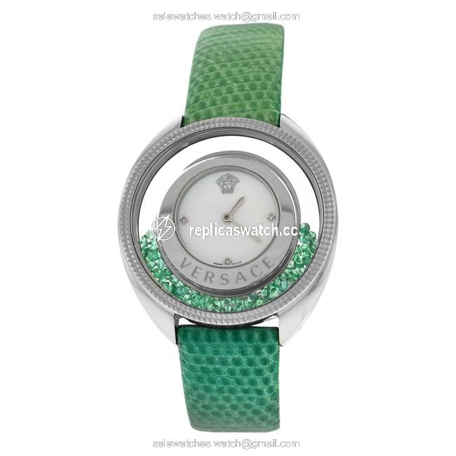 Versace Silver New Destiny Spirit 86q961md497 S455 Floating Emeralds 38mm Watch Versace Silver New Destiny Spirit 86q961md497 S455 Floating Emeralds 38mm Watch