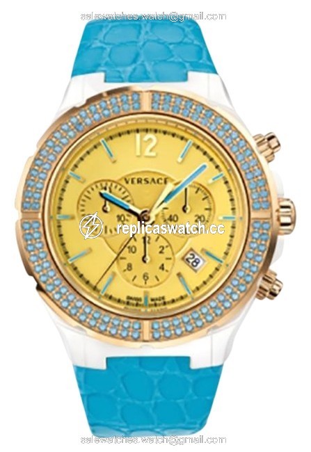 Versace Gold Ceramic New Dv One Cruise 28ccp12d585 S531 42mm Topaz Turquois Watch Versace Gold Ceramic New Dv One Cruise 28ccp12d585 S531 42mm Topaz Turquois Watch