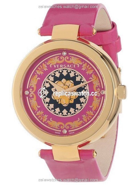 Versace Gold Tone Steel Mystique Foulard Vk603 0013 Pink Quartz Diamond Watch Versace Gold Tone Steel Mystique Foulard Vk603 0013 Pink Quartz Diamond Watch