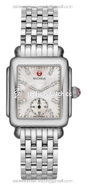 Michele Silver Deco 16 Mid Stainless Mother Of Pearl Diamond Dial Mww06v000002 Watch Michele Silver Deco 16 Mid Stainless Mother Of Pearl Diamond Dial Mww06v000002 Watch
