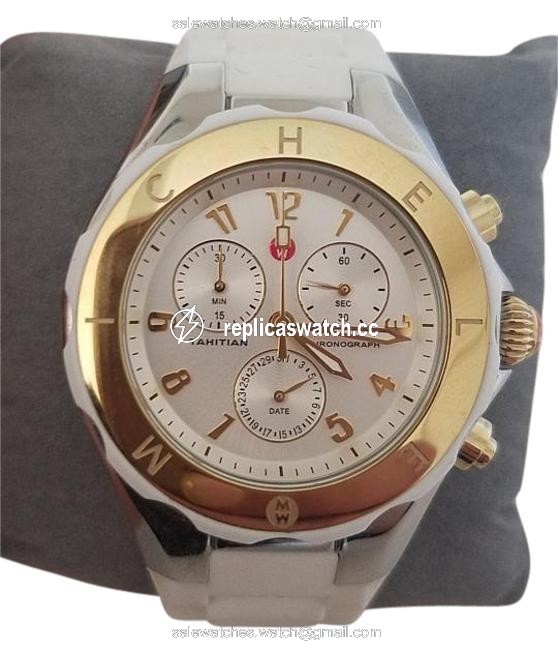 Michele White Jelly Tahitian Silicone Silver/Gold Steel Watch Michele White Jelly Tahitian Silicone Silver/Gold Steel Watch