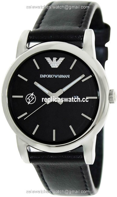 Emporio Armani Black and Silver Leather Strap 35mm Mens Watch Emporio Armani Black and Silver Leather Strap 35mm Mens Watch