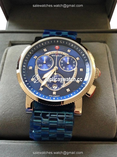 Michele Silver / Blue Large Sport Sail Diamond Dial Watch Michele Silver / Blue Large Sport Sail Diamond Dial Watch