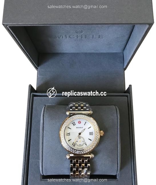 Michele Gold/ Silver Caber Diamond Mop Two Tone Watch Michele Gold/ Silver Caber Diamond Mop Two Tone Watch