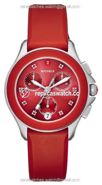 Michele Red / Silver Cape Topaz Chronograph Sunray Dial Watch Michele Red / Silver Cape Topaz Chronograph Sunray Dial Watch
