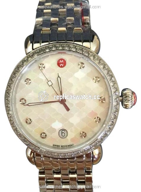 Michele Silver Csx39 Diamond Diamond Dial Mozaic Mop Dial Watch Michele Silver Csx39 Diamond Diamond Dial Mozaic Mop Dial Watch