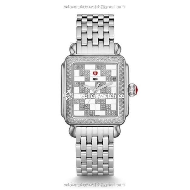 Michele Silver Deco Diamond Square Pattern Watch Michele Silver Deco Diamond Square Pattern Watch