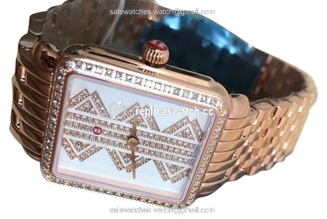 Michele Multicolor (Rosegold/Silver/White) Deco Ll Mid Pattern Diamond Dial Watch Michele Multicolor (Rosegold/Silver/White) Deco Ll Mid Pattern Diamond Dial Watch