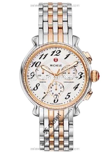 Michele Rose Gold / Silver / Fluette Diamond Two Tone Chronograph Watch Michele Rose Gold / Silver / Fluette Diamond Two Tone Chronograph Watch