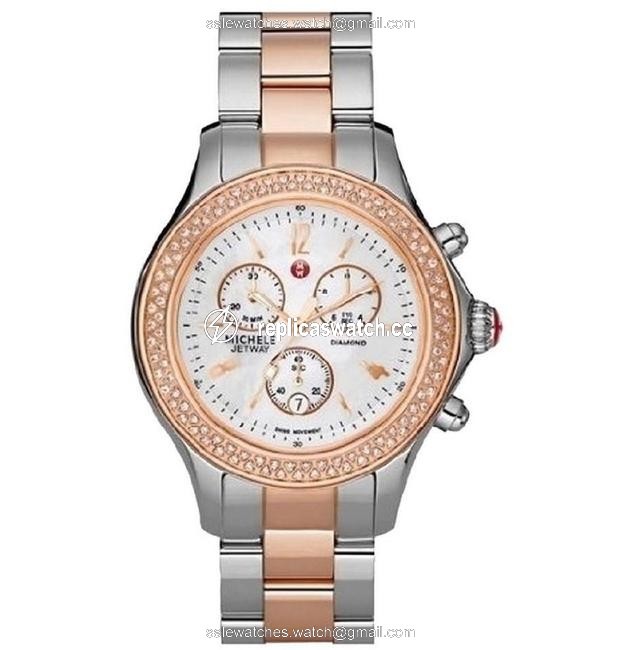 Michele Gold (Rosegold/Silver) Jetway Mother Of Pearl Dial Watch Michele Gold (Rosegold/Silver) Jetway Mother Of Pearl Dial Watch