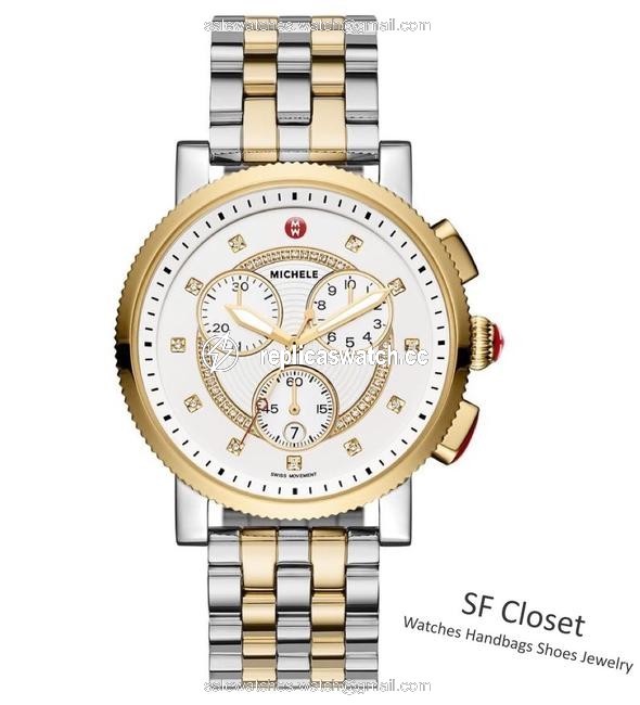Michele Gold / Silver Large Sport Sail Diamond Dial Watch Michele Gold / Silver Large Sport Sail Diamond Dial Watch