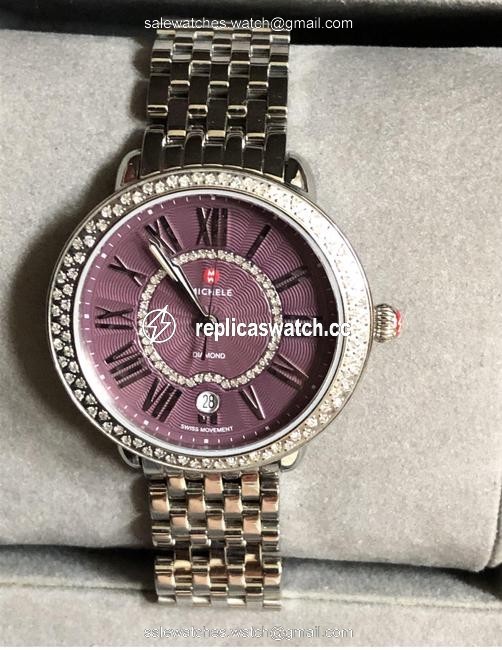 Michele Silver (Silver/Purple) Serein 16 Diamond Purple Diamond Dial Watch Michele Silver (Silver/Purple) Serein 16 Diamond Purple Diamond Dial Watch