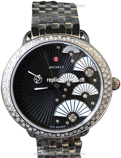 Michele Silver (Silver/Black) Serein Diamond Fan Dial Watch Michele Silver (Silver/Black) Serein Diamond Fan Dial Watch