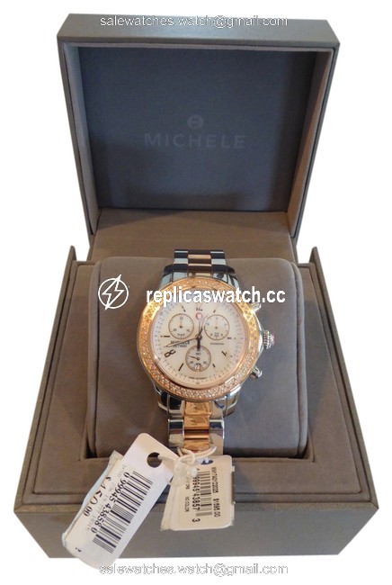 Michele Rose Gold/Silver 045 Ladies Jetway Diamond Swiss Quartz Chronograph Watch Michele Rose Gold/Silver 045 Ladies Jetway Diamond Swiss Quartz Chronograph Watch