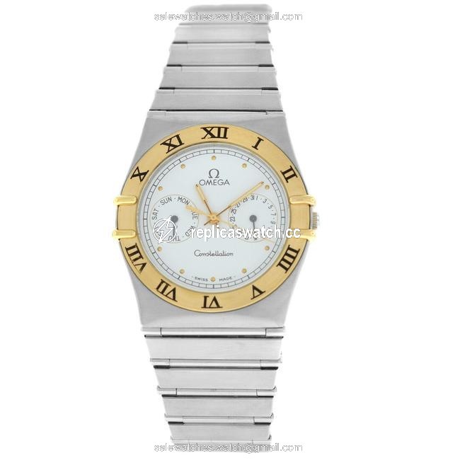Omega Silver Manhattan Constellation 396.1070.1 396.1080.1 Day Date Gold 32mm Watch Omega Silver Manhattan Constellation 396.1070.1 396.1080.1 Day Date Gold 32mm Watch