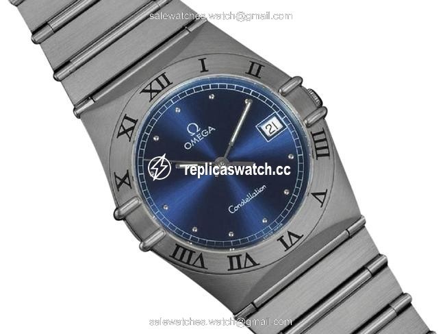 Omega Royal Blue Constellation Mens 35mm Quartz Date - Brushed Stainless Watch Omega Royal Blue Constellation Mens 35mm Quartz Date - Brushed Stainless Watch