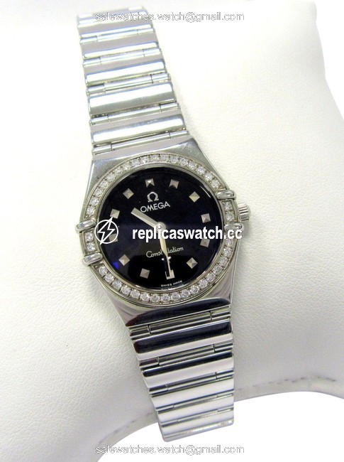 Omega Silver Constellation My Choice 1465.51.00 0.60ct Diamond Bezel Black Watch Omega Silver Constellation My Choice 1465.51.00 0.60ct Diamond Bezel Black Watch