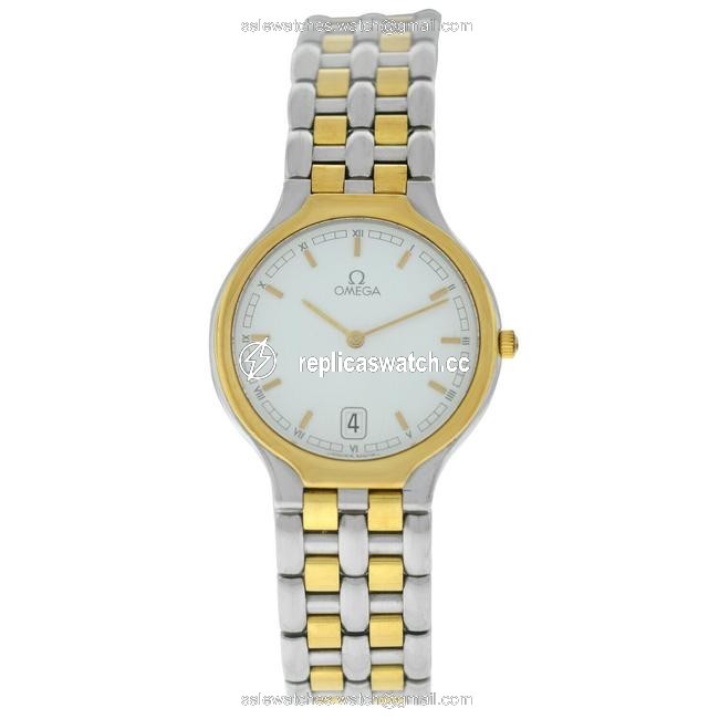 Omega Yellow Gold Silver Deville 396.1016 Stainless Steel Date Quartz Mens Unisex Watch Omega Yellow Gold Silver Deville 396.1016 Stainless Steel Date Quartz Mens Unisex Watch