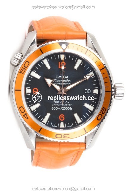 Omega Orange Seamaster Planet Ocean with Leather Band Watch Omega Orange Seamaster Planet Ocean with Leather Band Watch