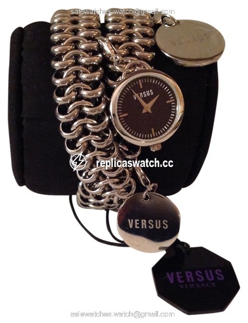 Versace Silver and Black Versus By Soft Double-tour Charm Bracelet Watch Versace Silver and Black Versus By Soft Double-tour Charm Bracelet Watch