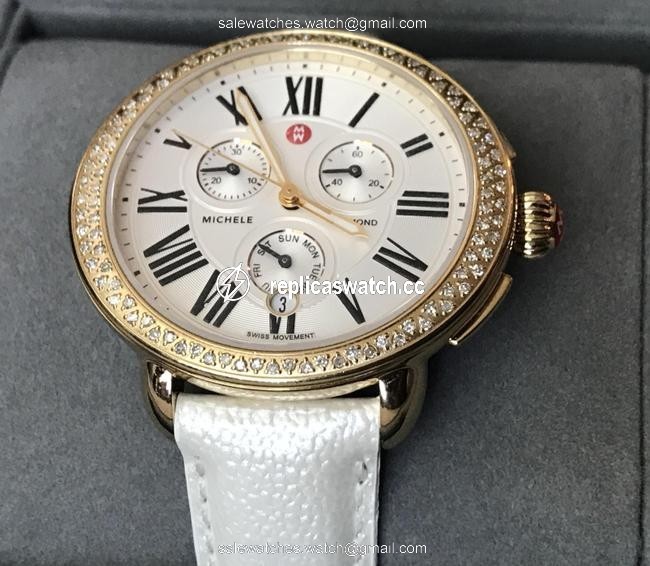 Michele Serein Diamond Gold Mw21a01b0966 Leather Strap Watch Michele Serein Diamond Gold Mw21a01b0966 Leather Strap Watch