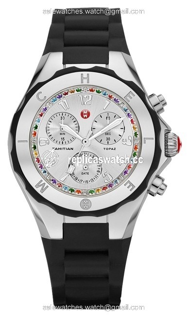 Michele Silver-tone/Black Jelly Womens Tahitian Bean Silicone Silver Stainless Steel Chronograph Mww12f000080 Watch Michele Silver-tone/Black Jelly Womens Tahitian Bean Silicone Silver Stainless Steel Chronograph Mww12f000080 Watch