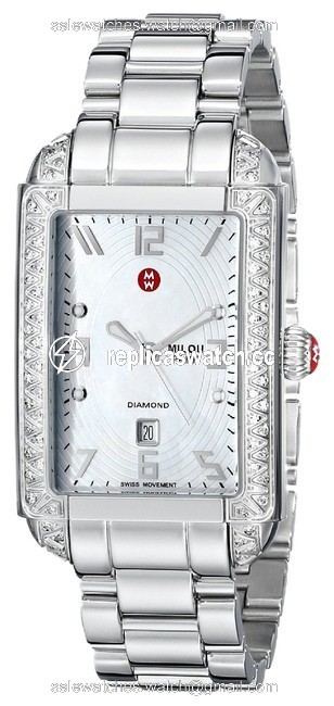 Michele Silver Milou Park Mww15c000016 Tone Stainless Bracelet Mop Dial Diamond Watch Michele Silver Milou Park Mww15c000016 Tone Stainless Bracelet Mop Dial Diamond Watch