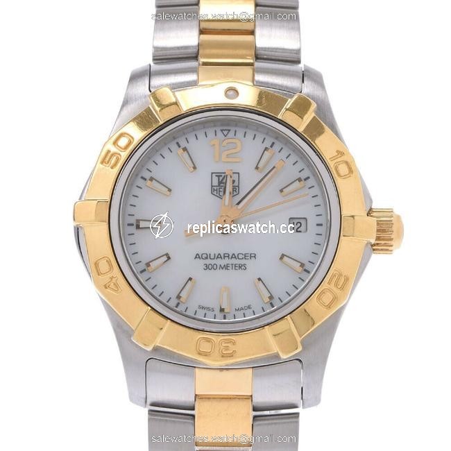 TAG Heuer Silver Gold Plated Stainless Steel Aqua Racer Waf1424.bb0814 Womens Wristwatch 27 Mm Watch TAG Heuer Silver Gold Plated Stainless Steel Aqua Racer Waf1424.bb0814 Womens Wristwatch 27 Mm Watch
