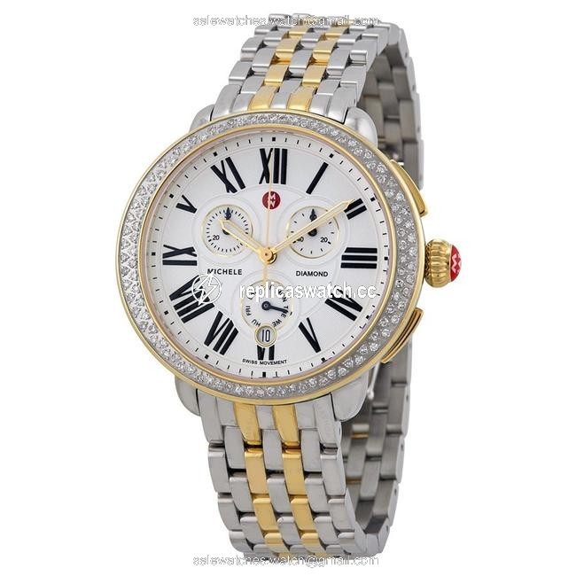Michele Two Tone Serein Chronograph Gold Womens Mww21a000008 Watch Michele Two Tone Serein Chronograph Gold Womens Mww21a000008 Watch