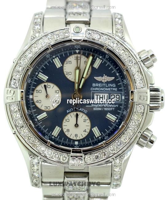 Breitling Stainless Steel Choronomat Superocean 6ct Diamond with Appraisal Watch Breitling Stainless Steel Choronomat Superocean 6ct Diamond with Appraisal Watch