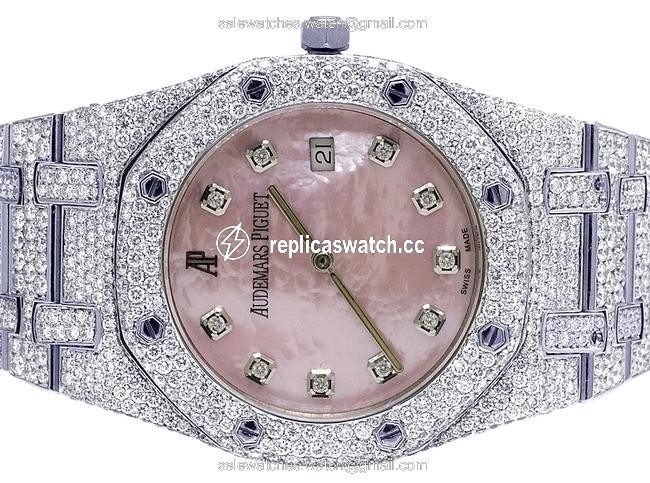 Audemars Piguet Ladies Stainless Steel Royal Oak 35mm Pink Mop Dial Diamond 12.5 Ct Watch Audemars Piguet Ladies Stainless Steel Royal Oak 35mm Pink Mop Dial Diamond 12.5 Ct Watch