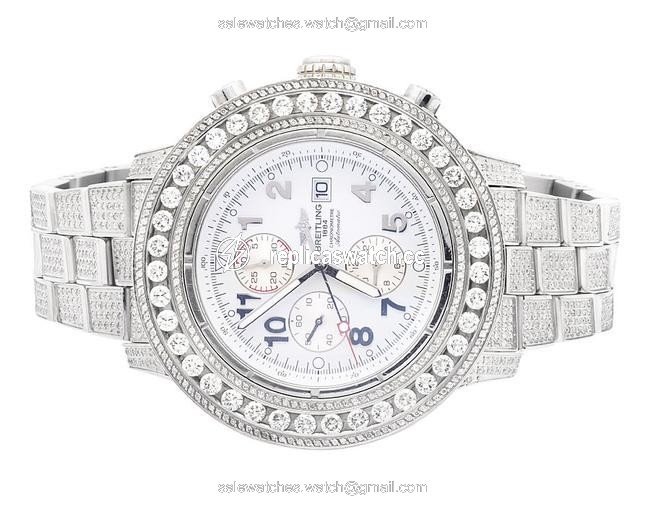 Breitling Stainless Steel XL Custom A13370 Super Avenger 53mm with 20 Ct Watch Breitling Stainless Steel XL Custom A13370 Super Avenger 53mm with 20 Ct Watch