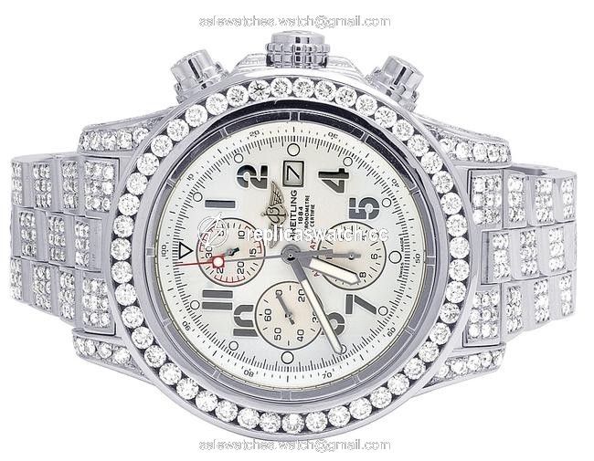 Breitling Stainless Steel White 23 Ct XL Custom A13370 Super Avenger 48mm Diamond Watch Breitling Stainless Steel White 23 Ct XL Custom A13370 Super Avenger 48mm Diamond Watch