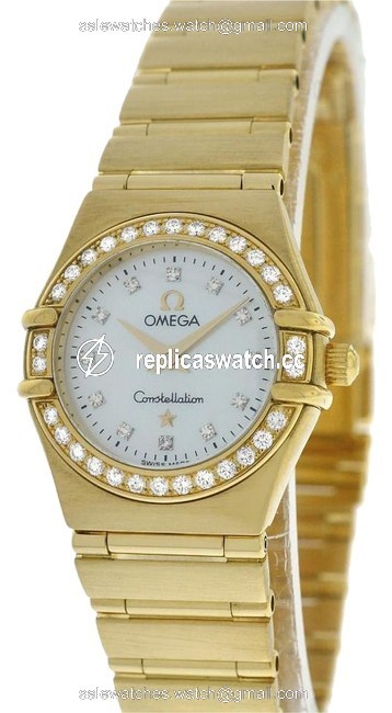 Omega Solid Gold Lady Constellation 22mm 18k Yellow Diamond Mop Watch Omega Solid Gold Lady Constellation 22mm 18k Yellow Diamond Mop Watch