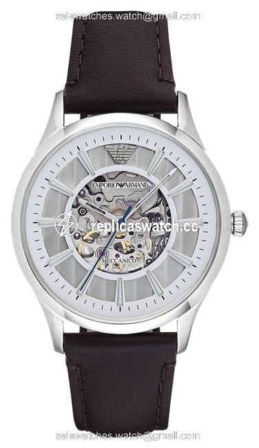 Emporio Armani Silver/Brown Ar1946 Mens Dark Leather 43mm Watch Emporio Armani Silver/Brown Ar1946 Mens Dark Leather 43mm Watch