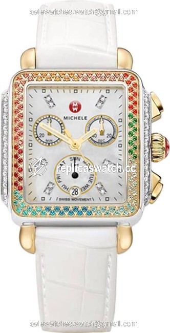 Michele Steel Deco Carousel Diamond Mww06p000297 White Silicone Strap Womens Watch Michele Steel Deco Carousel Diamond Mww06p000297 White Silicone Strap Womens Watch