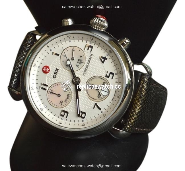 Michele Metallic Gray Silver Leather Chronograph Womens Watch Michele Metallic Gray Silver Leather Chronograph Womens Watch