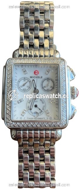 Michele Silver Deco Diamond Chronograph Head & Bracelet 33mm Watch Michele Silver Deco Diamond Chronograph Head & Bracelet 33mm Watch