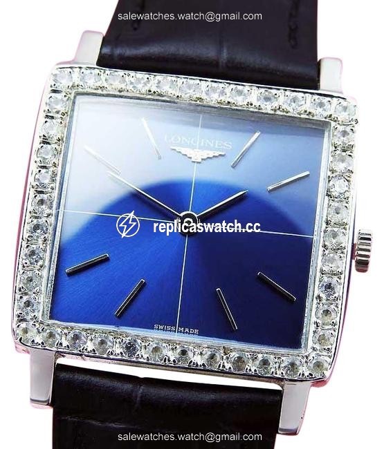 Longines Stainless Steel Diamond Bezel Blue Dial Manual Winding Watch Longines Stainless Steel Diamond Bezel Blue Dial Manual Winding Watch