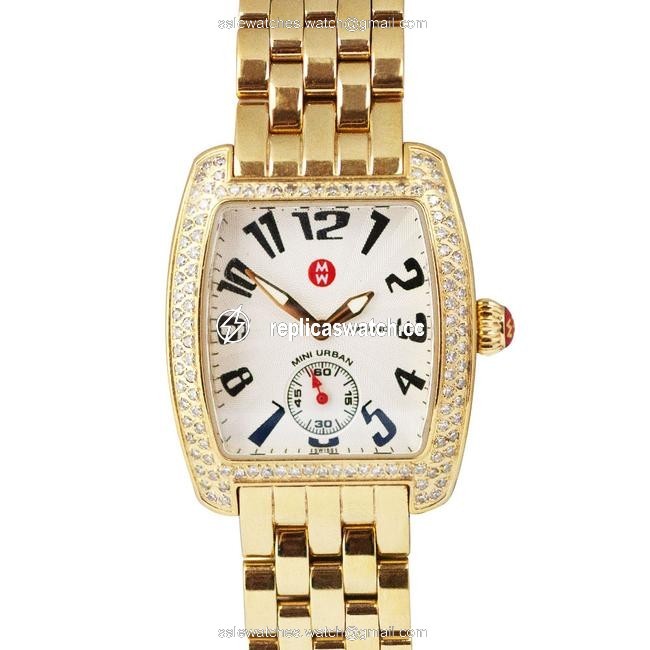 Michele Yellow Gold Tone Mw02a01 Mini Urban Plated Diamond Ladies Watch Michele Yellow Gold Tone Mw02a01 Mini Urban Plated Diamond Ladies Watch