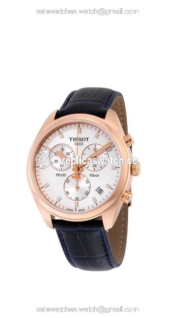 Tissot Rose Gold and Black Pr100 Chronograph Silver Dial Mens Watch Tissot Rose Gold and Black Pr100 Chronograph Silver Dial Mens Watch