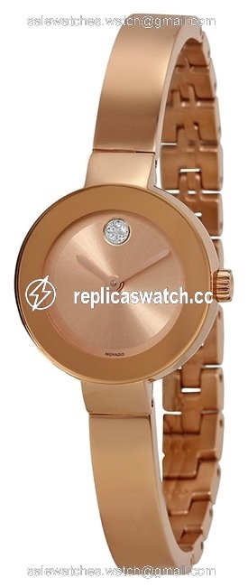 Movado Rose Gold Stainless Steel Crystal Pave Designer Bangle Watch Movado Rose Gold Stainless Steel Crystal Pave Designer Bangle Watch