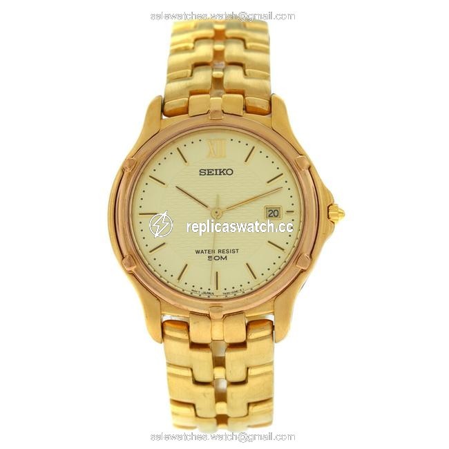 Seiko Gold Le Grand Sport Slc030 Plated Steel Date Quartz 36mm Watch Seiko Gold Le Grand Sport Slc030 Plated Steel Date Quartz 36mm Watch