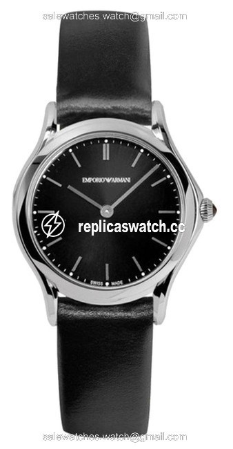 Emporio Armani Black/Silver Swiss Ars7012 Sunray Dial & Leather Strap Watch Emporio Armani Black/Silver Swiss Ars7012 Sunray Dial & Leather Strap Watch