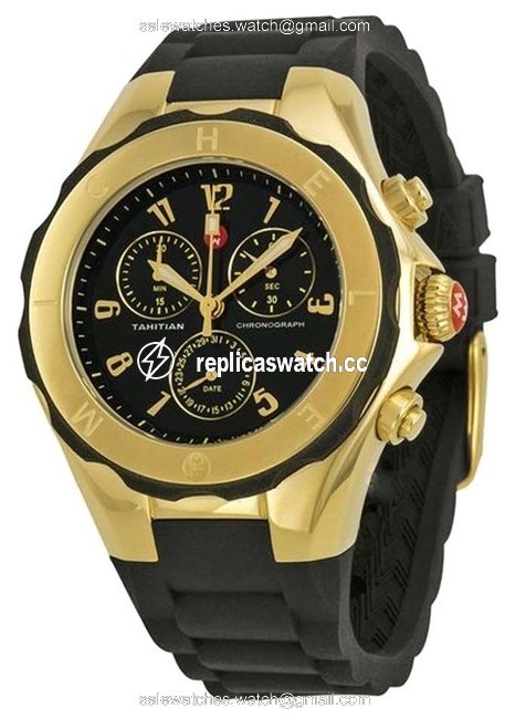 Michele Black/Gold Jelly Mww12f000007 Womens Bean Chrono Plated Silicon Bracelet New Watch Michele Black/Gold Jelly Mww12f000007 Womens Bean Chrono Plated Silicon Bracelet New Watch