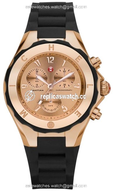 Michele Black/Rose Gold Jelly Mww12f000035 Womens Bean Chronograph Plated Silicon New Watch Michele Black/Rose Gold Jelly Mww12f000035 Womens Bean Chronograph Plated Silicon New Watch
