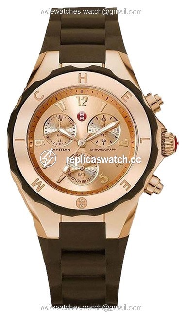 Michele Rose Gold/Brown Jelly Tahitian Mww12f000060 Womens Bean Chronograph New Watch Michele Rose Gold/Brown Jelly Tahitian Mww12f000060 Womens Bean Chronograph New Watch