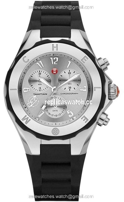 Michele Black/Silver Jelly Mww12f000033 Womens Bean Chrono Tone Silicon Bracelet New Watch Michele Black/Silver Jelly Mww12f000033 Womens Bean Chrono Tone Silicon Bracelet New Watch