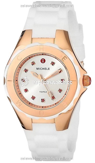 Michele Rose Gold/White Jelly Mww12p000003 Womens Petite Bean Topaz Crystals Plated Silicon New Watch Michele Rose Gold/White Jelly Mww12p000003 Womens Petite Bean Topaz Crystals Plated Silicon New Watch